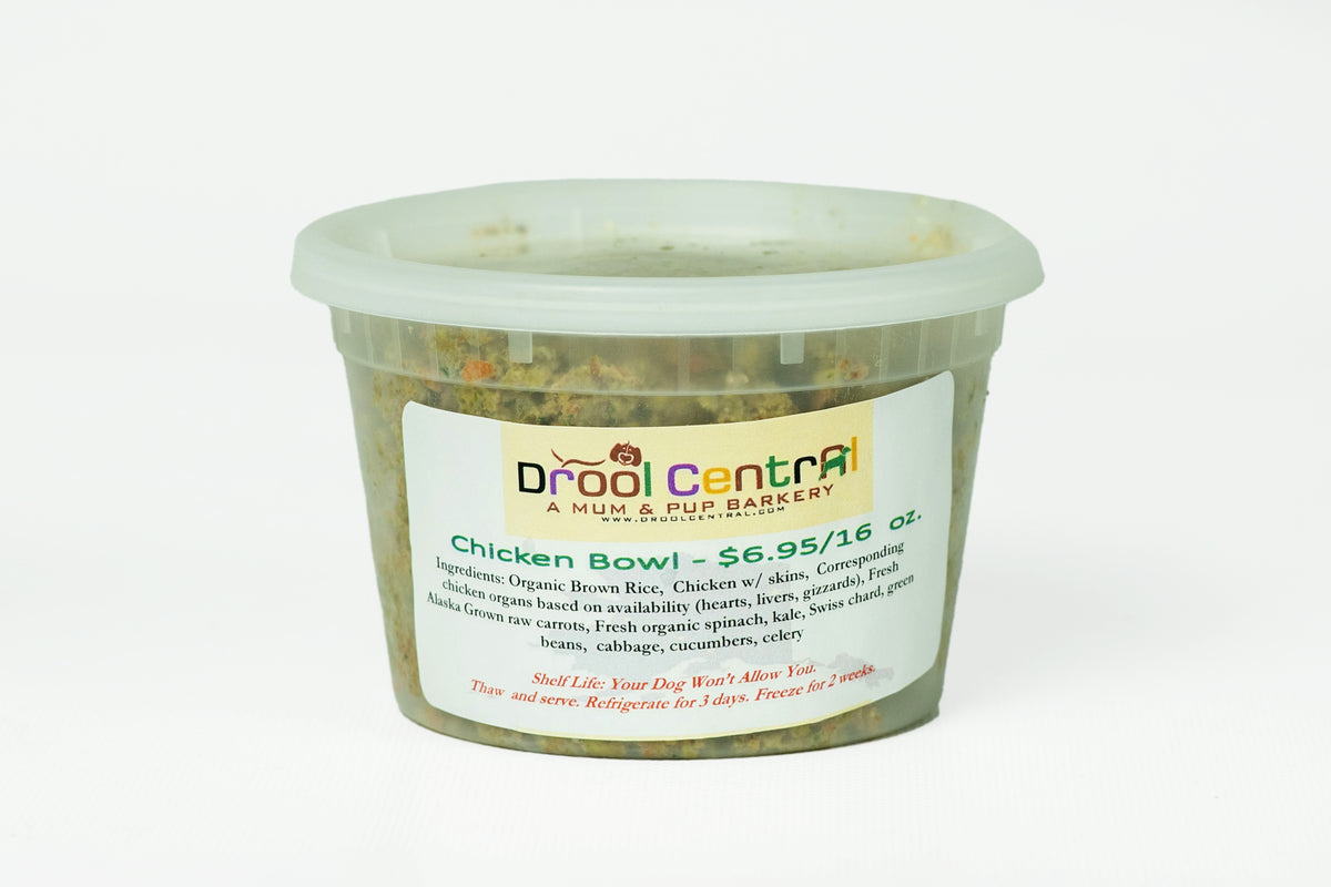 Drool Central's Fresh-Frozen 16 oz. Chicken Meal for Dogs.