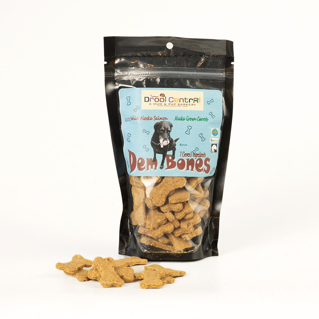 Homemade dog treats with wild Alaska salmon & Alaska Grown carrots.