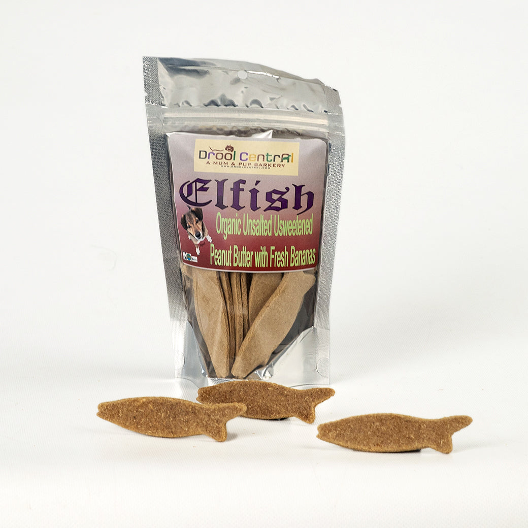 Dog treats with bananas & organic unsalted unsweetened peanut butter.