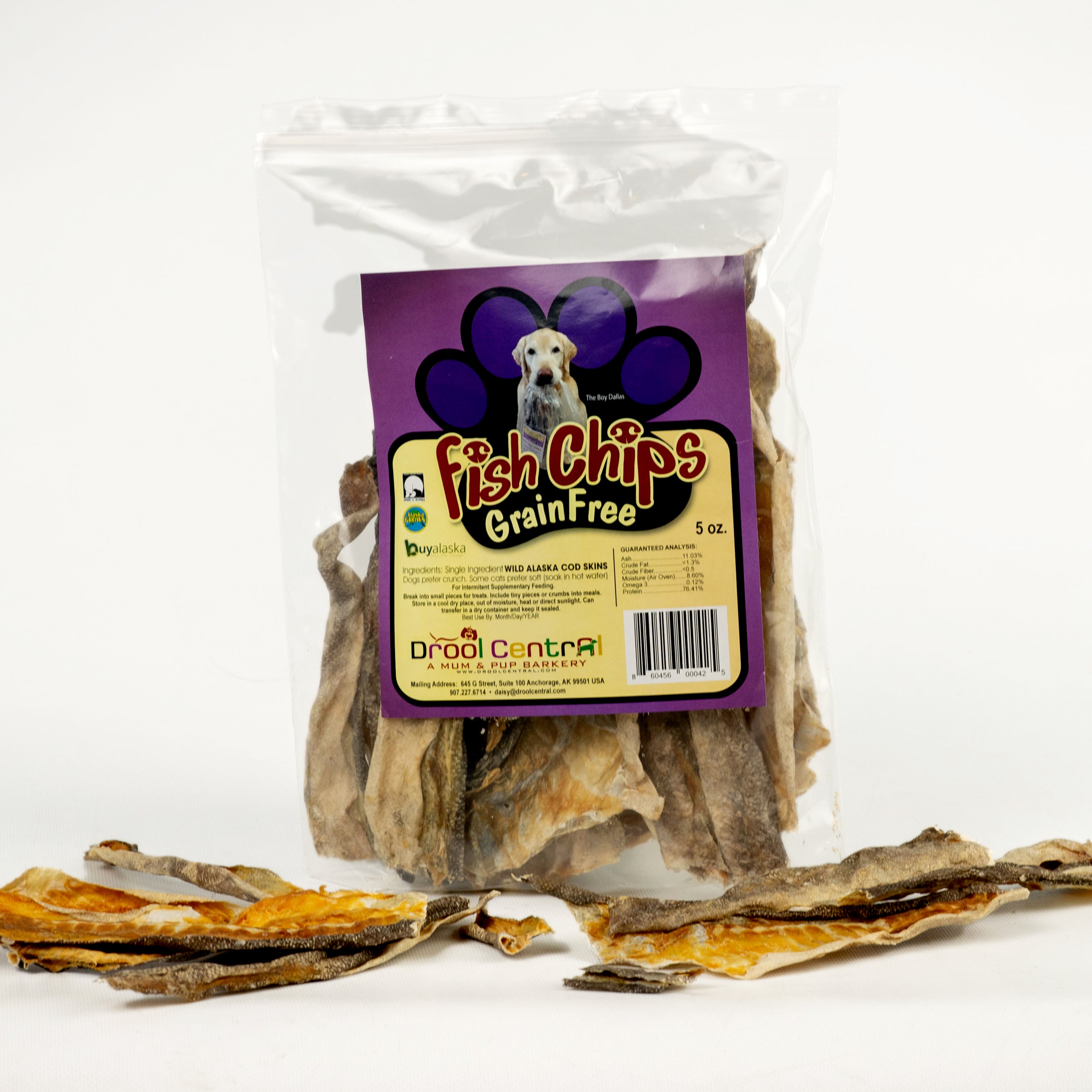 Wild Alaska Cod Skins  dog & cat treats- 5 oz. bg.